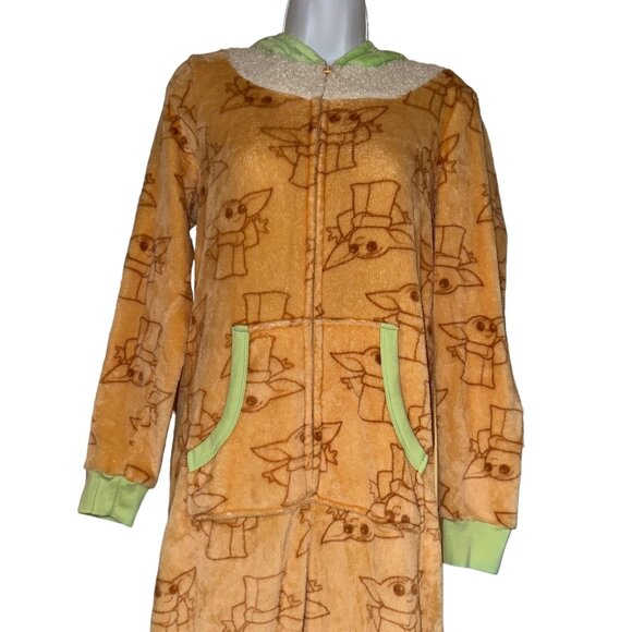 Disney Lucas Film Baby Yoda Pajamas Womens S 4 6 Fleece Costume One Piece PJs - Picture 2 of 10